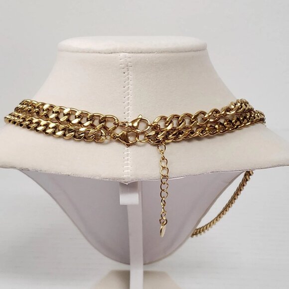 Auth Louis Vuitton Lock&Key Gold w/Unbranded Cuban Style Stainless Double Chain - Picture 3 of 14